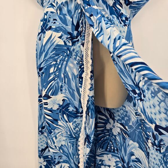 NEW America & Beyond Blue Pineapple Floral Crochet Lace Trim Maxi Dress Cover Up - Picture 7 of 12